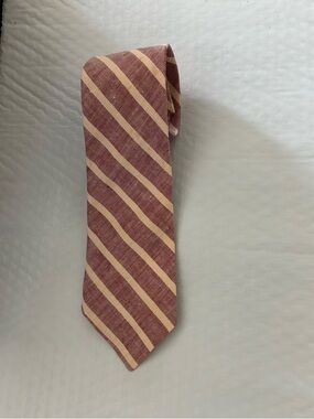 Strawbridge & Clothier ROOSTER Irish Linen Tie in Tan & White 1970’s EUC VTG